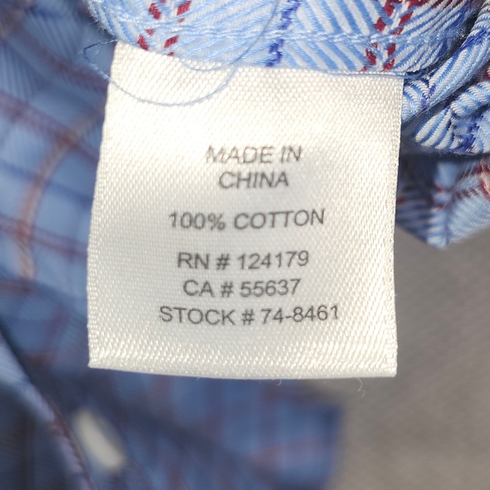 Johnston & Murphy XC4 Extreme Comfort Blue Red Plaid Cotton Shirt Mens M 74-8461 - Picture 5 of 10